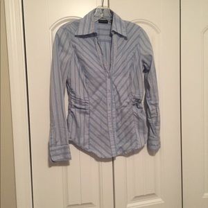 Professional V-neck blue striped blouse